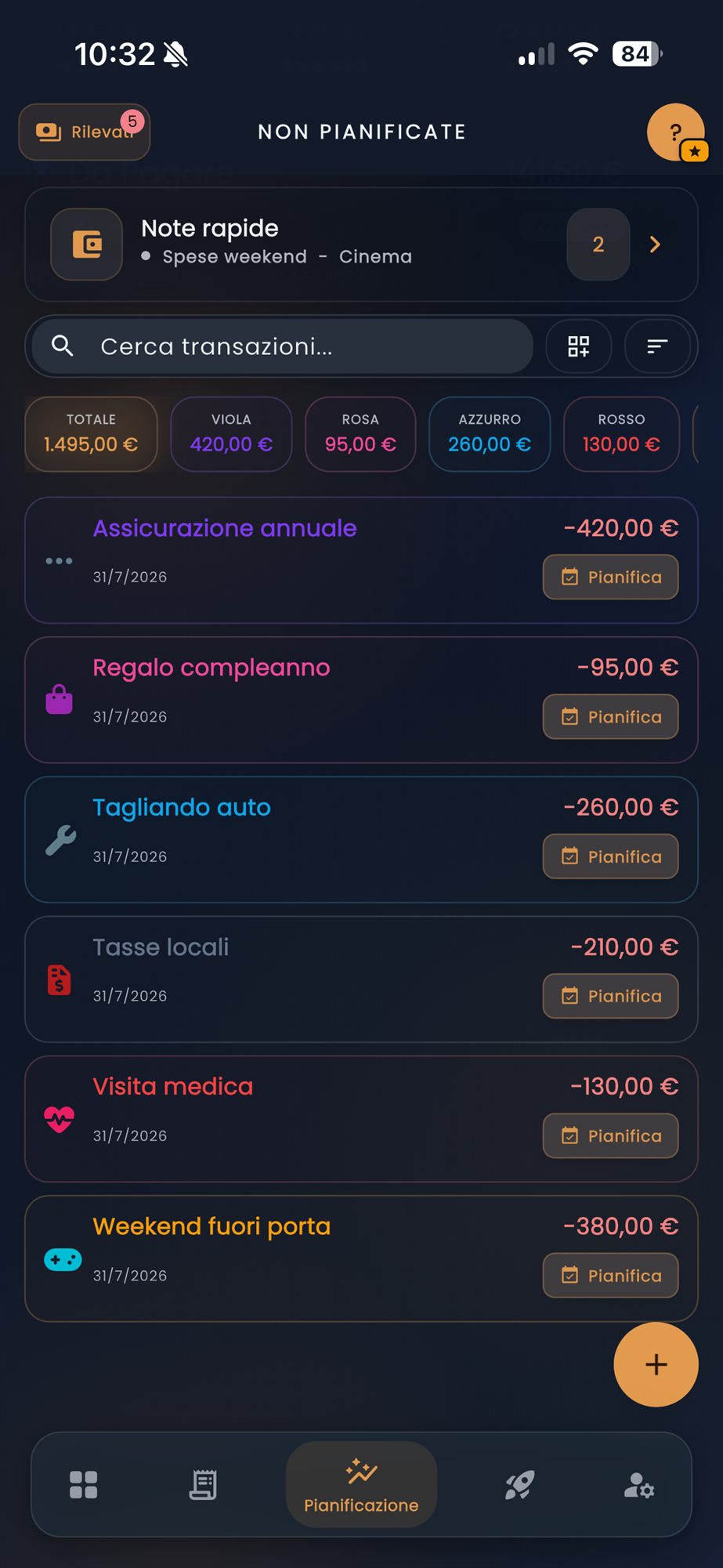 Spese da organizzare in CashControl su smartphone