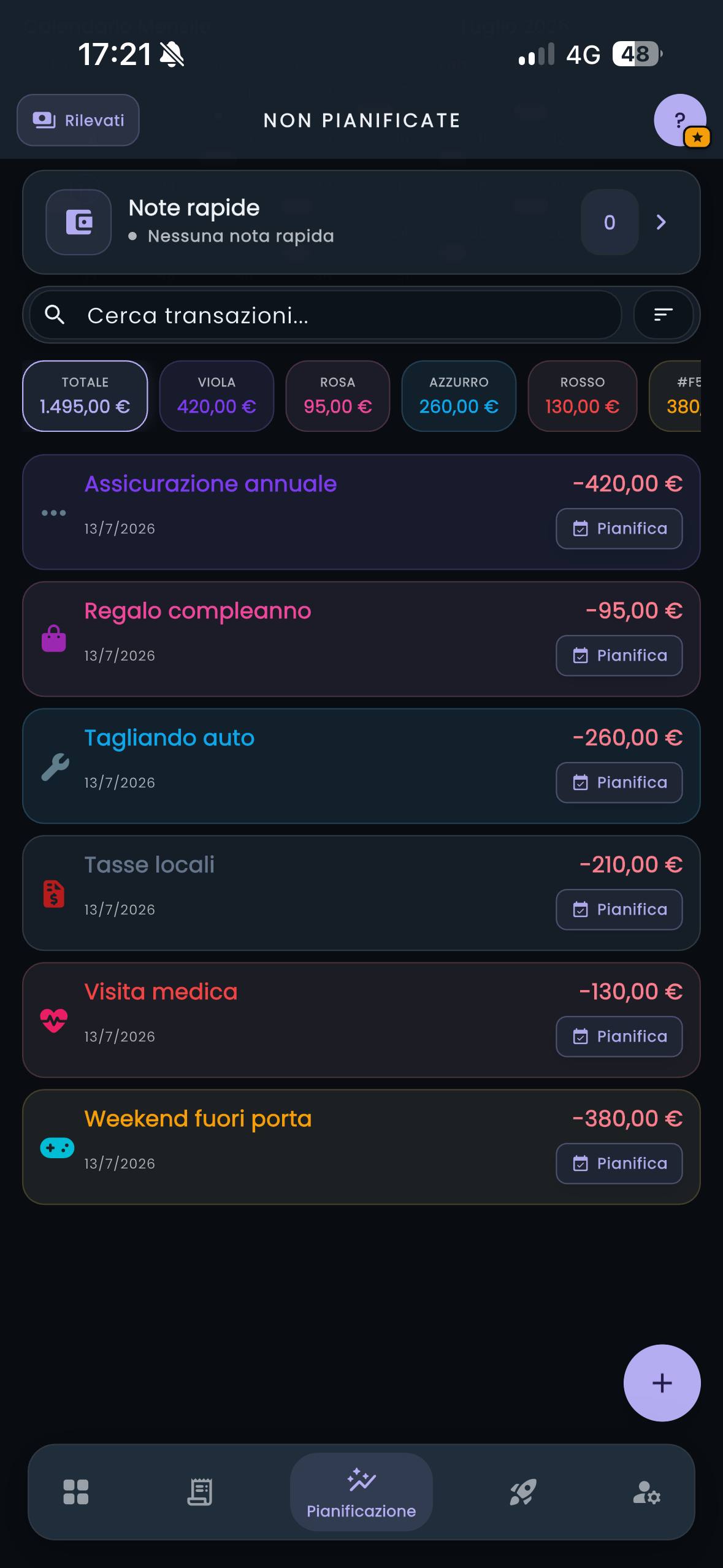 Spese da organizzare in CashControl su smartphone